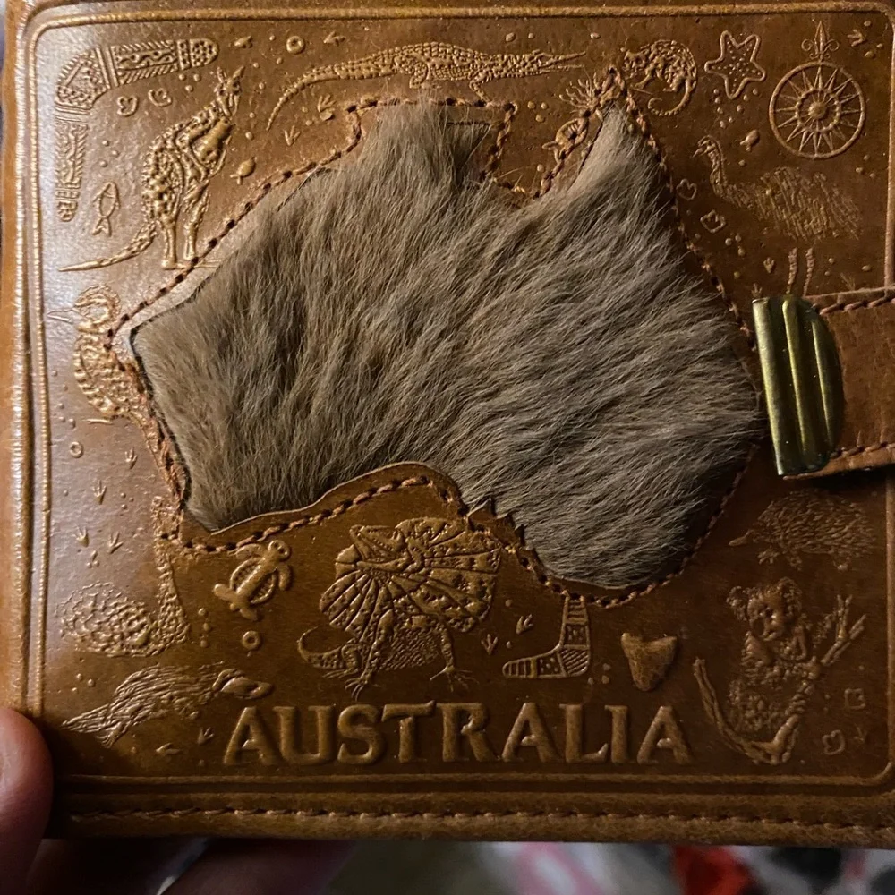 Brown Leather Wallet with Fur Accent